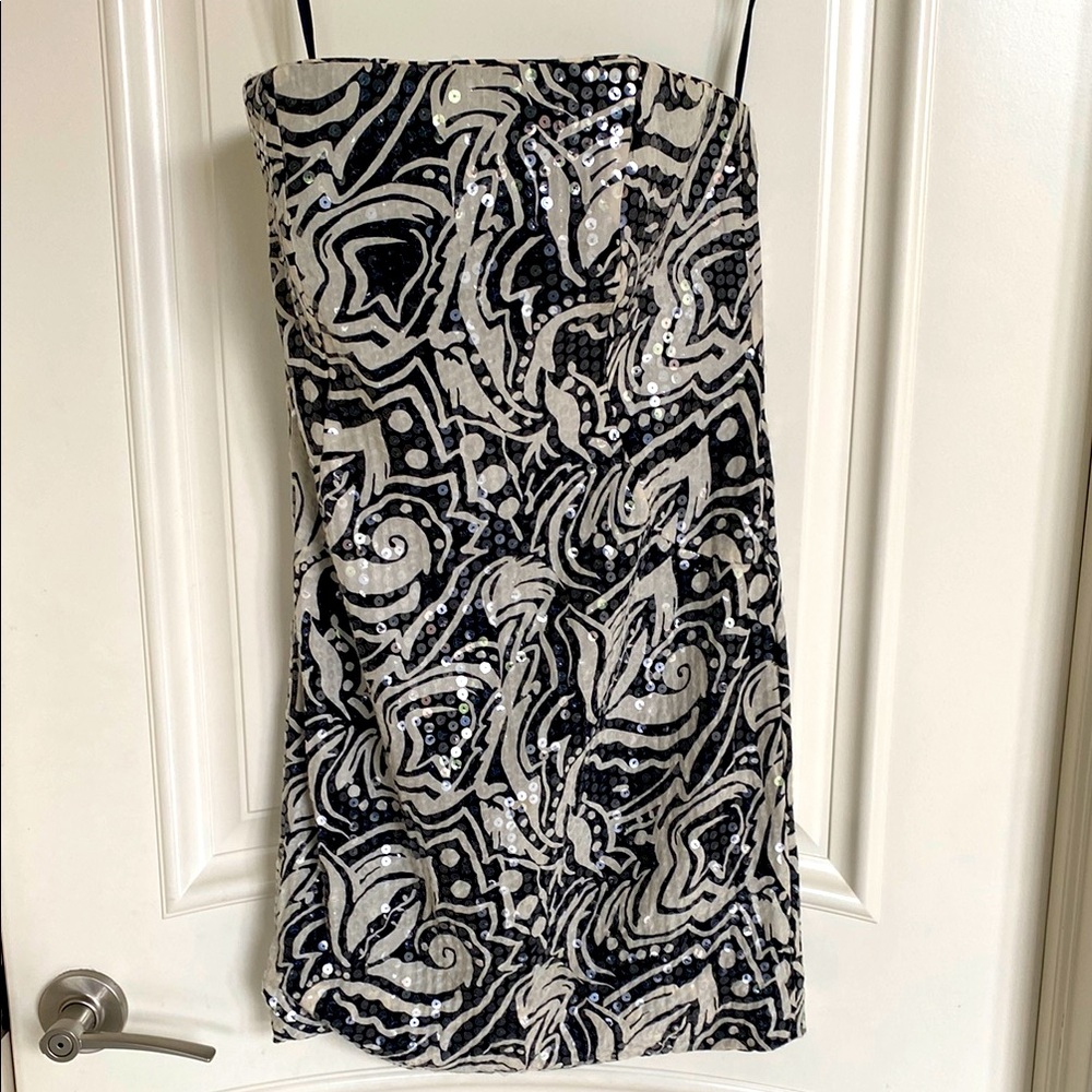 Black and White Strapless Sequin Mini Dress